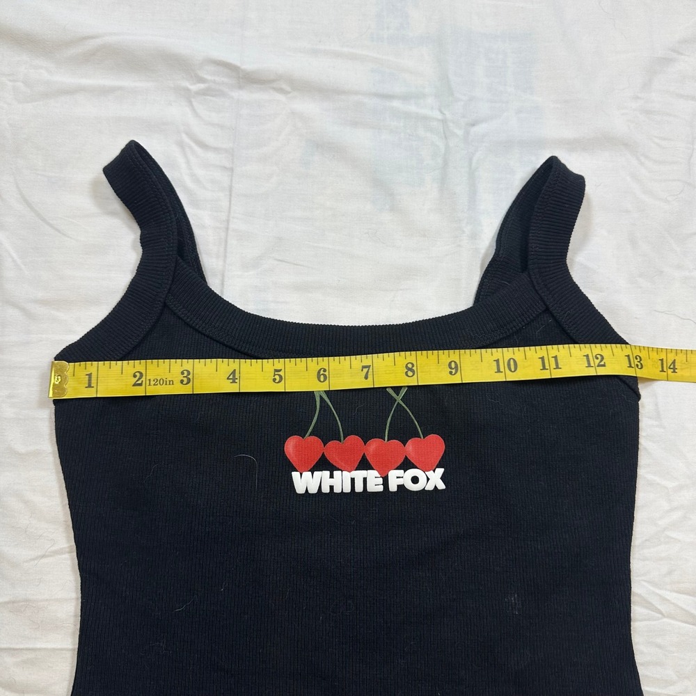 White Fox Cherry Logo Ribbed Crop Tank Top Black Size Small - Picture 6 of 7